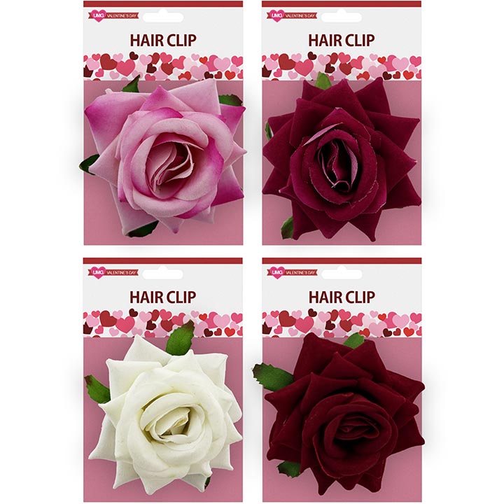 HAIR CLIP ROSE 2.25 4 COLOR ASSTD