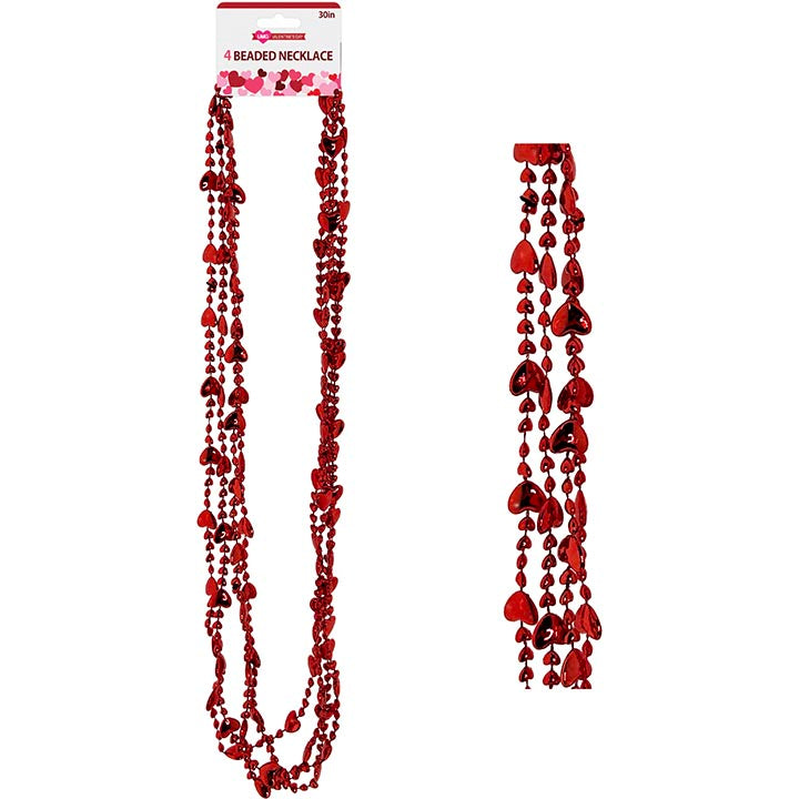 ACCESORY BEADED NECKLACE HEART 4PC 30in(76cm)