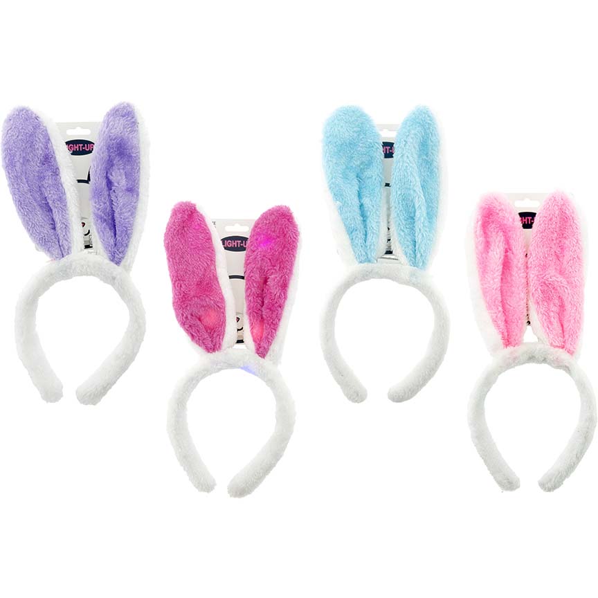 ACCESSORY BUNNY EARS HEADBAND WHITE LIGHT-UP 4ASSORTED 12in(30cm)