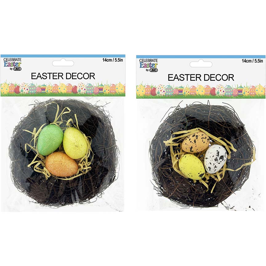 EASTER BIRD NEST W/ 3PC EGGS 5.5" 2 ASSTD