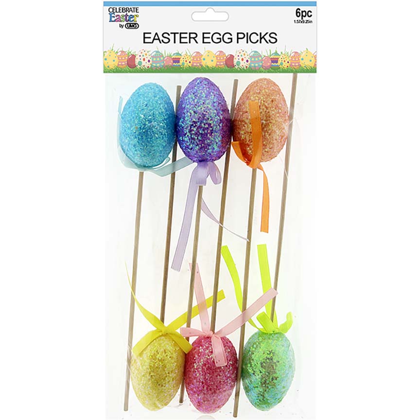 EASTER EGG PICK GLITTER 6PC 4x6CM