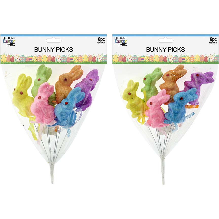 EASTER BUNNY GLITTER 6PC W/ STICK