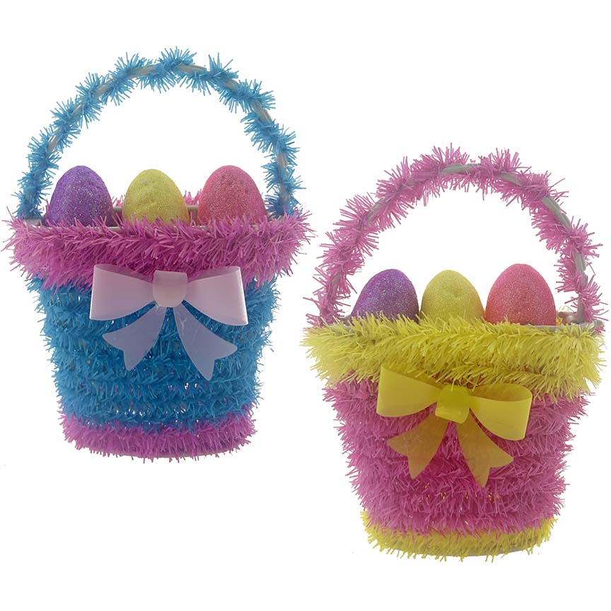 HOME DÉCOR TINSEL HANGING BAG 3D EGG BASKET 2ASSORTED 6.3x4.72in (16x12cm)