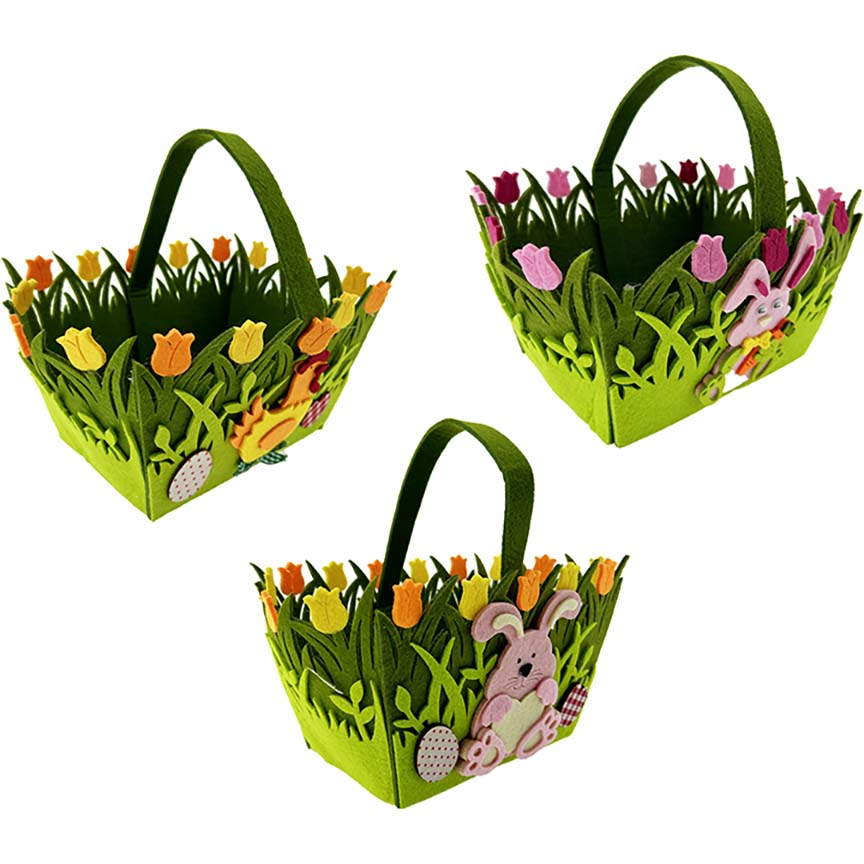 BAG FELT BASKET FLORAL 3ASSORTED 5x8in(12x20cm)