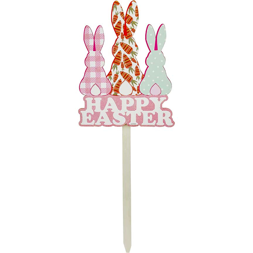 HOME DÉCOR YARD SIGN 3-BUNNY "HAPPY EASTER" 13.78in (35cm)