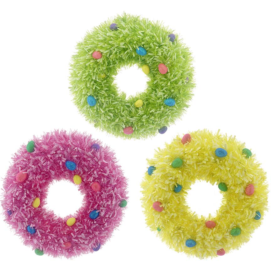 HOME DÉCOR TINSEL WREATH W/EGGS 3 COLORS ASSORTED 17.72in (45cm)