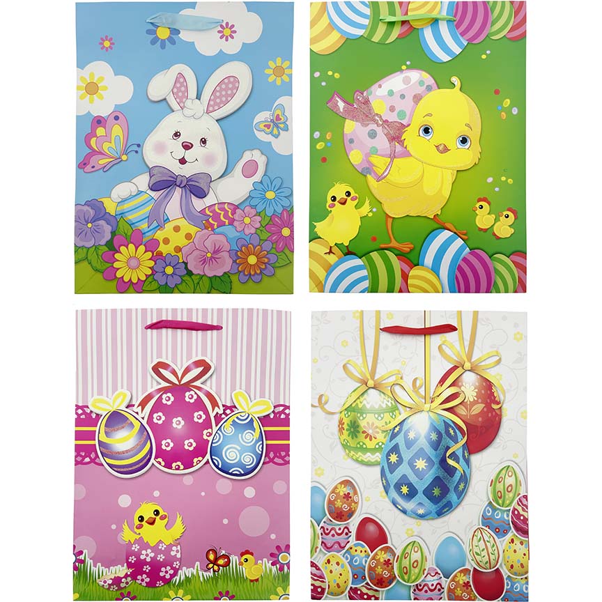 GIFT BAG LARGE 3D W/ GLITTER 4 DESIGNS ASSORTED 16x12x5in (40x30x12cm)