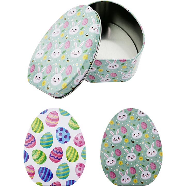 TIN EGG GIFT CONTAINERS 2ASSORTED 4.53x3.54x1.77in (11.5x9x4.5cm)