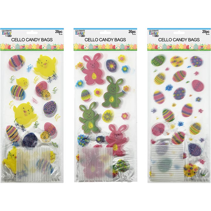 PARTY CANDY BAGS CELLO 20PC
4ASSORTED 11x5in(28x12.7cm)