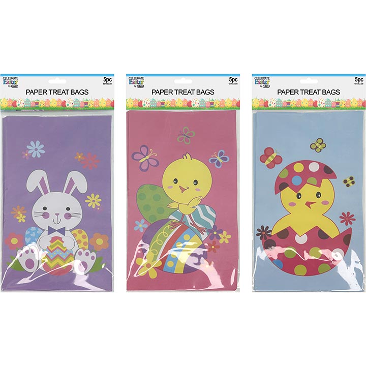 PARTY PAPER TREAT BAGS 3ASSORTED 6x10x3.5in (15.24x25.4x8.89cm)