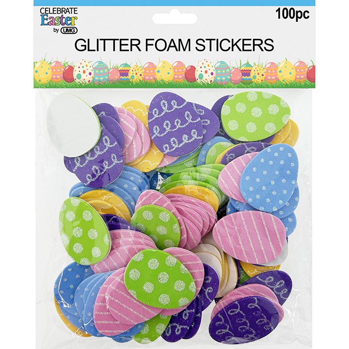 CRAFT STICKERS GLITTER FOAM EGGS 100PC 1.8x1.3in(4.5x3.3cm)