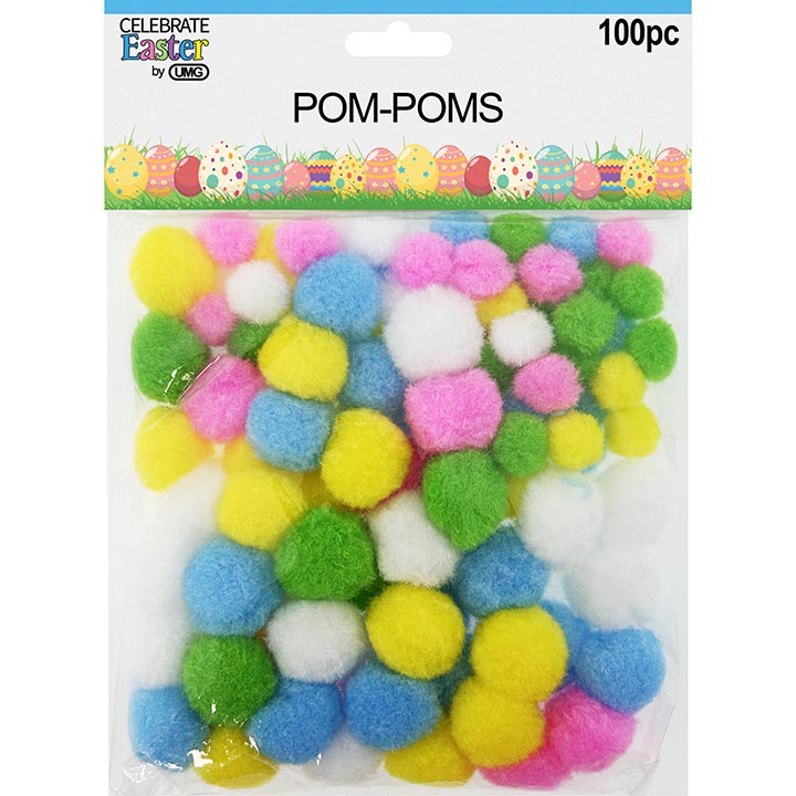 CRAFT POMPOMS MULTI-COLOR 100PC 1in(2.5cm) & 0.6in(1.5mm)