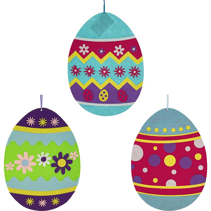 HOME DÉCORS FELT PLAQUE EGGS 3ASSORTED 15x11.125in (38.1x28.26cm)