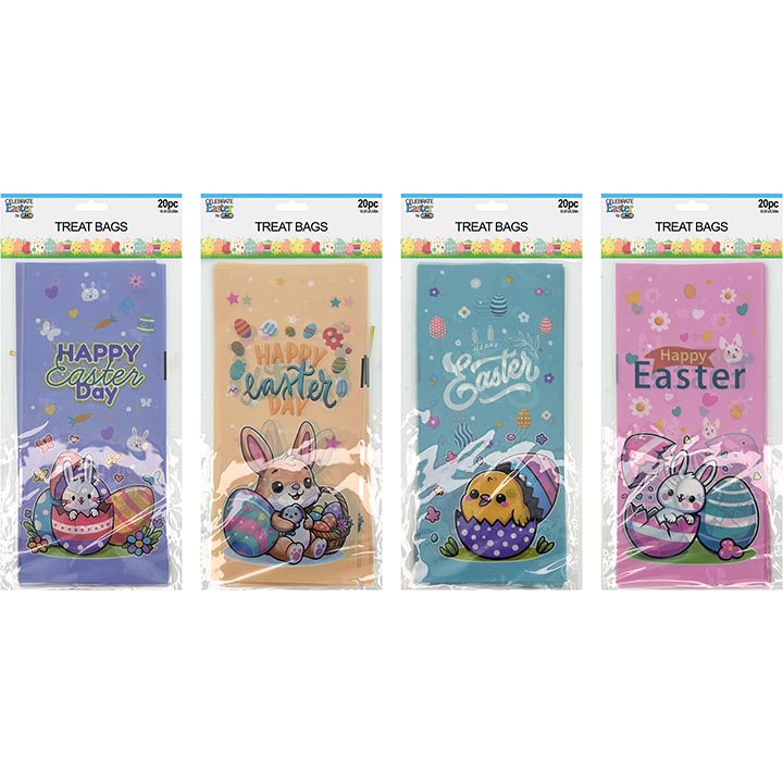 PARTY PAPER TREAT BAGS 20PC
4ASSORTED 11x5in (27.94x12.7cm)