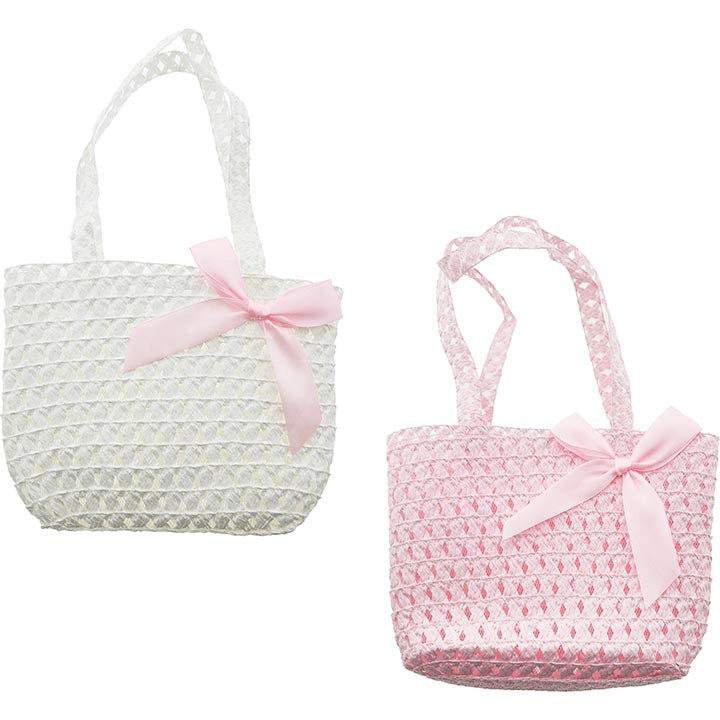 BAGS RATTAN BAG W/BOW 2ASSORTED 13.25in(34cm)