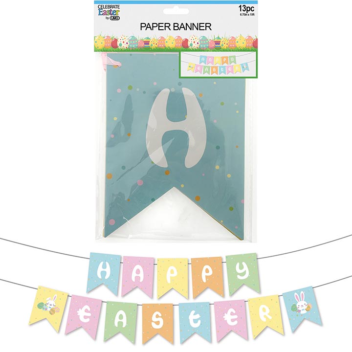 PARTY PAPER BANNER "HAPPY EASTER" 13PC 10FT 6.69in (17cm)