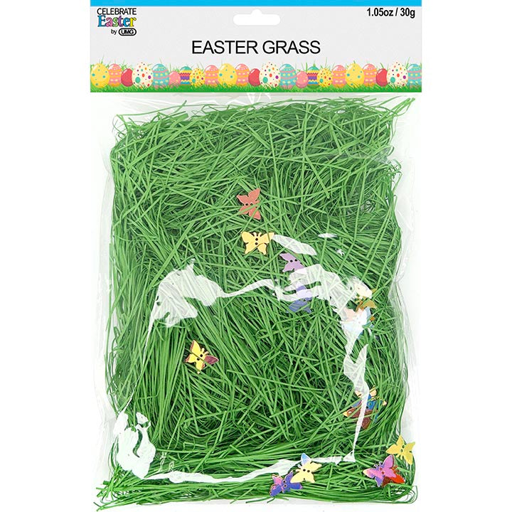BASKET GRASS PAPER SHRED GREEN W/ BUTTERFLIES 1.05oz (30g)