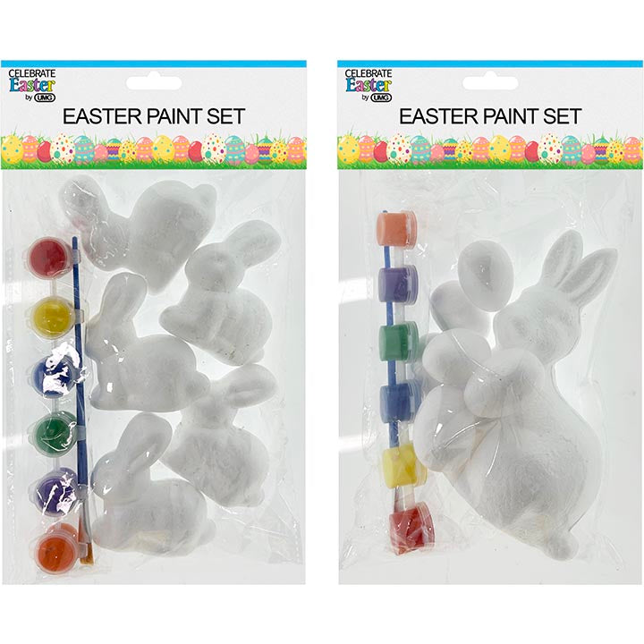 CRAFT BUNNY PAINT SET 2ASSORTED 5PC BUNNY(3in(7.5cm)) & 1PC BUNNY(5.5in(14cm)) + 6PC EGGS(1.57in(4cm))