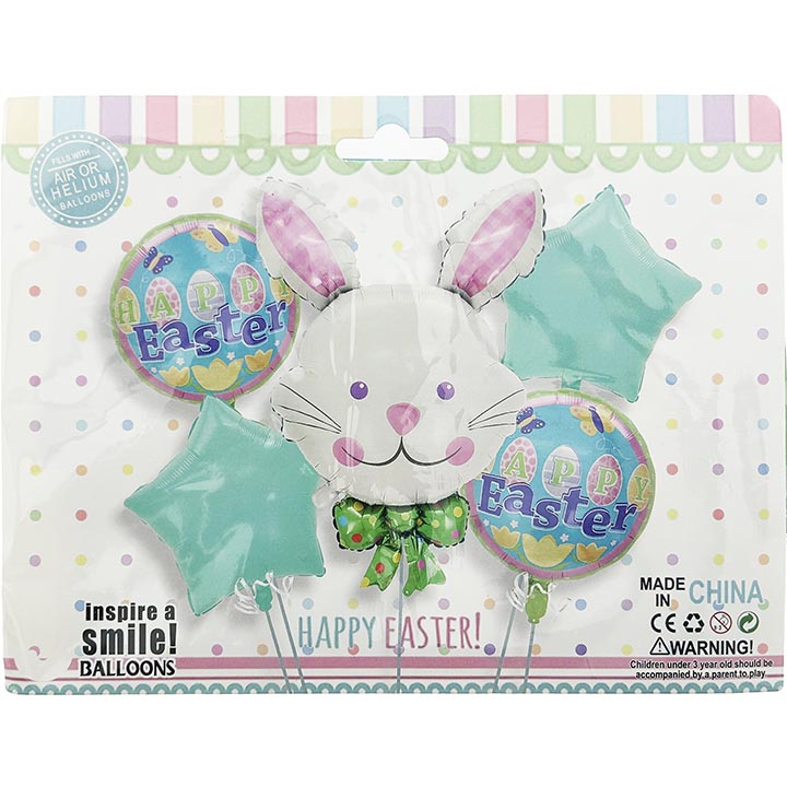 PARTY BALLOONS BUNNY W/ "HAPPY EASTER" 5PK 4PC-18in(45cm) & 1PC-38in(96cm)