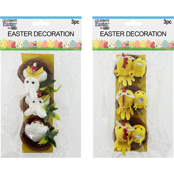 NEST DÉCOR BUNNY/CHICKEN 3PC 2ASSORTED 2in(5cm)