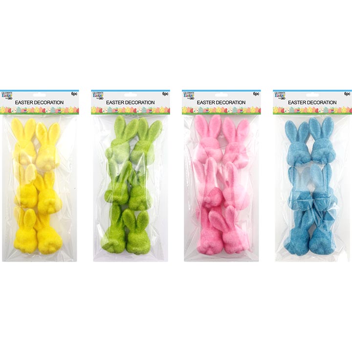 FOAM BUNNY DÉCOR 6PC 4COLORS ASSORTED 3.1x1.8in (7.87x4.57cm)