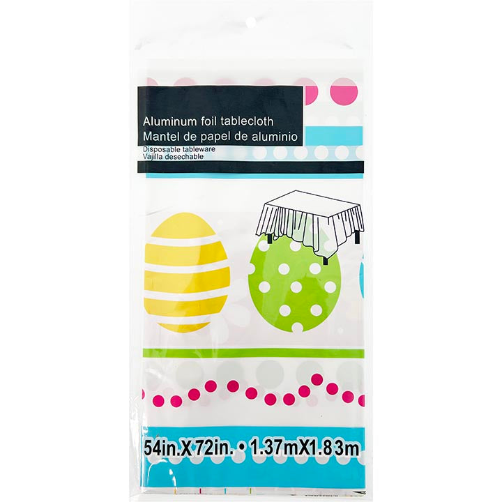 PARTY TABLECOVER WHITE W/ EGSS 54x72in (137.16x182.88cm)