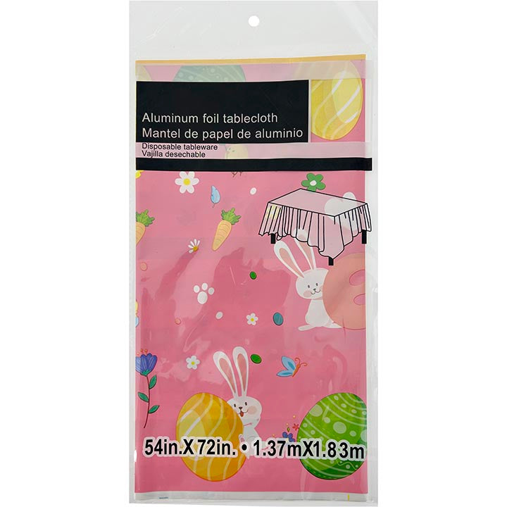 PARTY TABLECOVER PINK W/ EGG 54x72in (137.16x182.88cm)