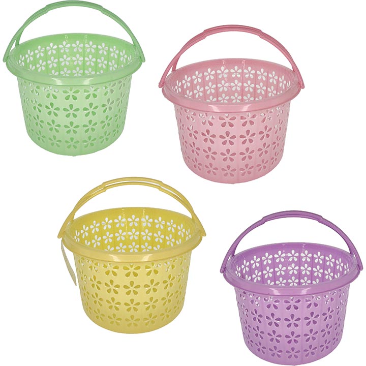 BASKET PLASTIC ROUND 4 COLORS ASSORTED 9(TD)x5(H)x7(BD)in (22.8x12.7x17.78cm)