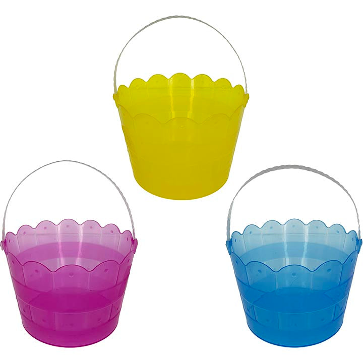 BUCKET PLASTIC 3 COLORS ASSORTED 8(TD)x6(H)x5(BD)in (20x15x12.7cm)
