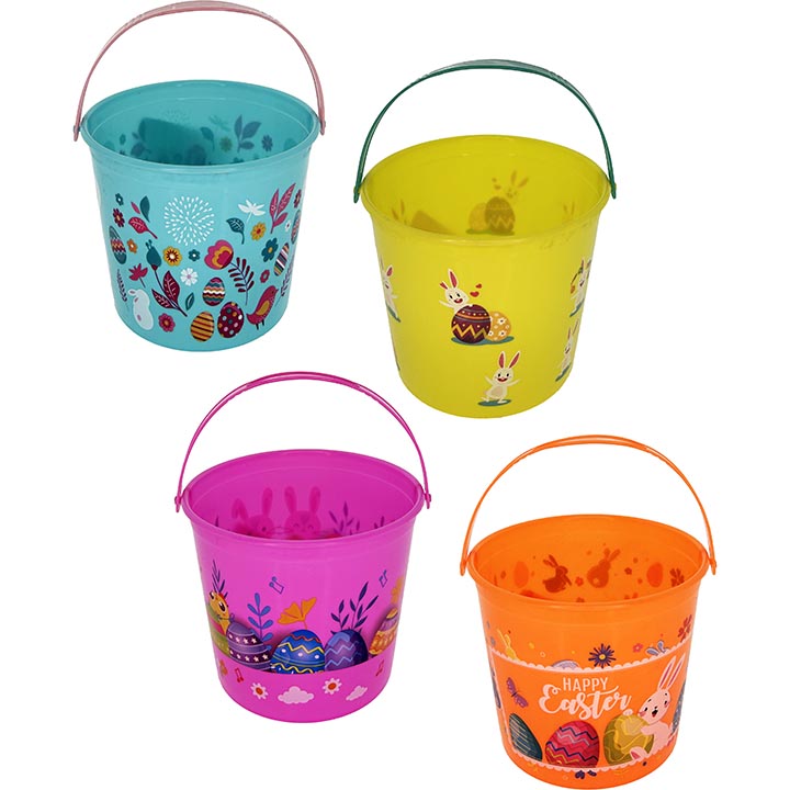 BUCKET PLASTIC 4 COLORS ASSORTED 6(TD)x4.5(H)in (15x11.4cm)