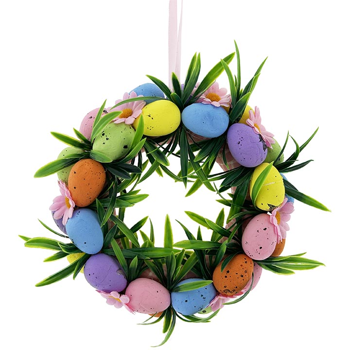 FLORAL WREATH DÉCOR W/ EGGS 9in (23cm)