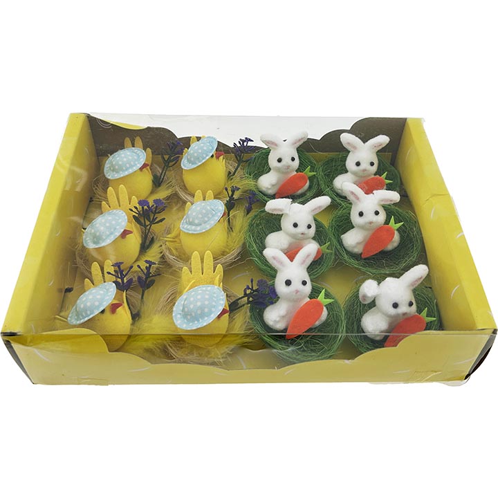 FOAM CHICK/BUNNY IN NEST 12PC BOX SET 2in(5cm)