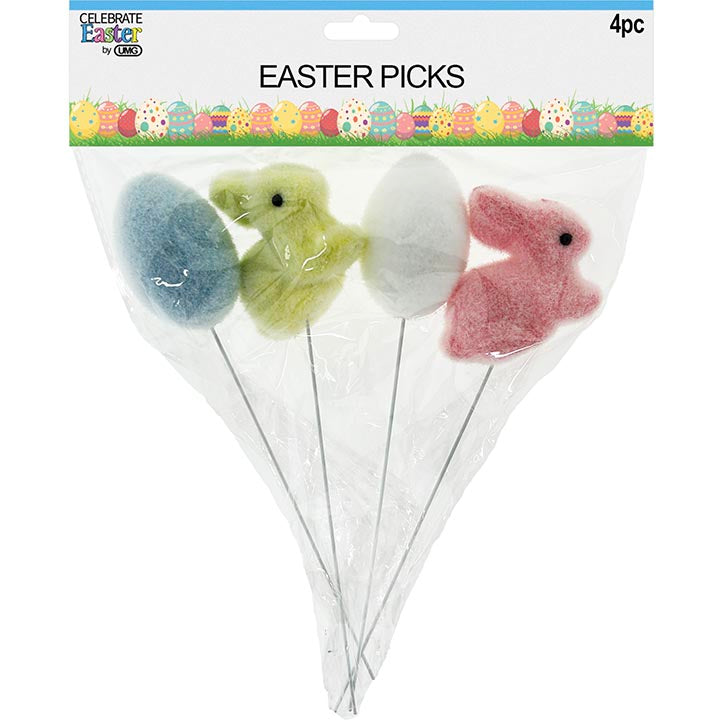 FOAM BUNNY/EGG PICKS 4PC 8.5in(21.5cm)