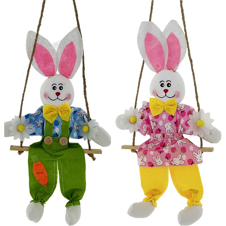 HOME DÉCOR HANGING BUNNY ON SWING 13x10in (33x25cm)