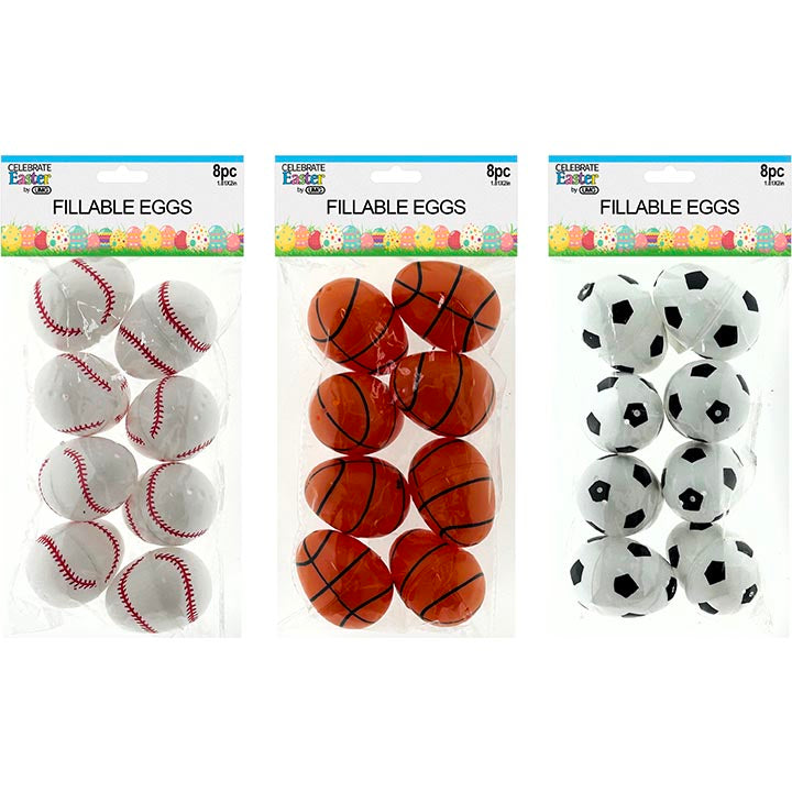 FILLABLE EGGS SPORTS 8PC 2INCH 3ASTD