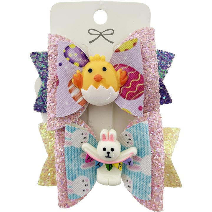 HAIR CLIPS W/ BOW 2PC 3x2IN