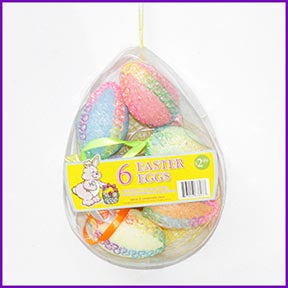 FOAM EGG DECOR IN A BOX W/ GLITTER 6PC 2ASSORTED 2.36in(6cm)