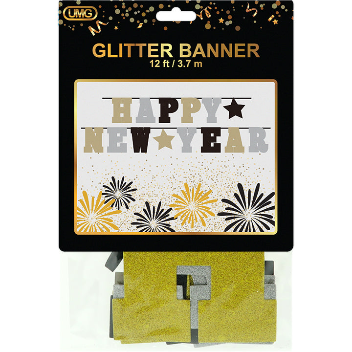 HAPPY NEW YEAR GLITTER BANNER 12FT