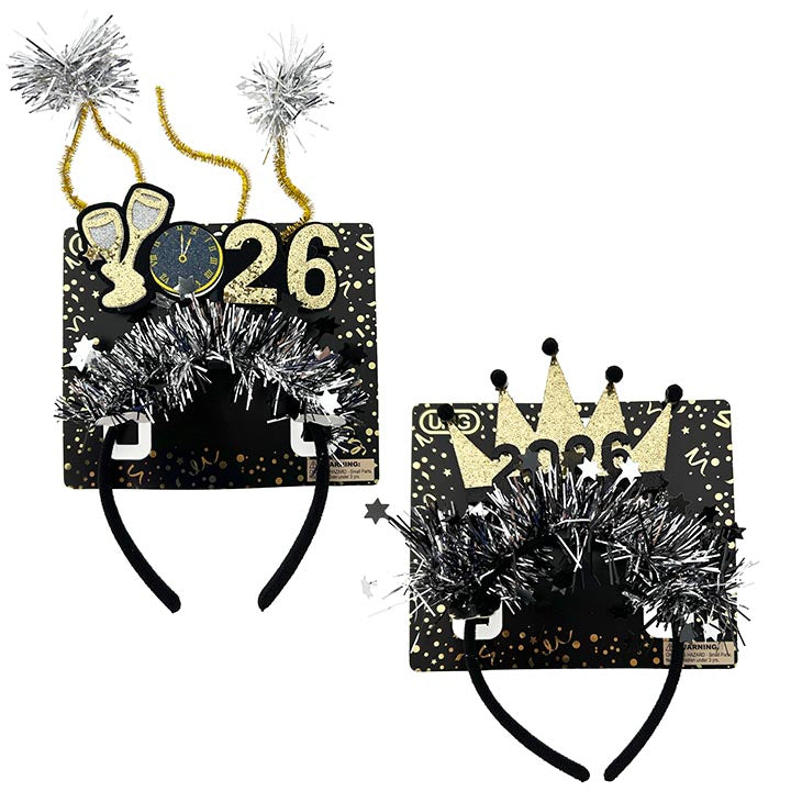 HEADBAND NEW YEAR TINSEL 22CM 2ASTD