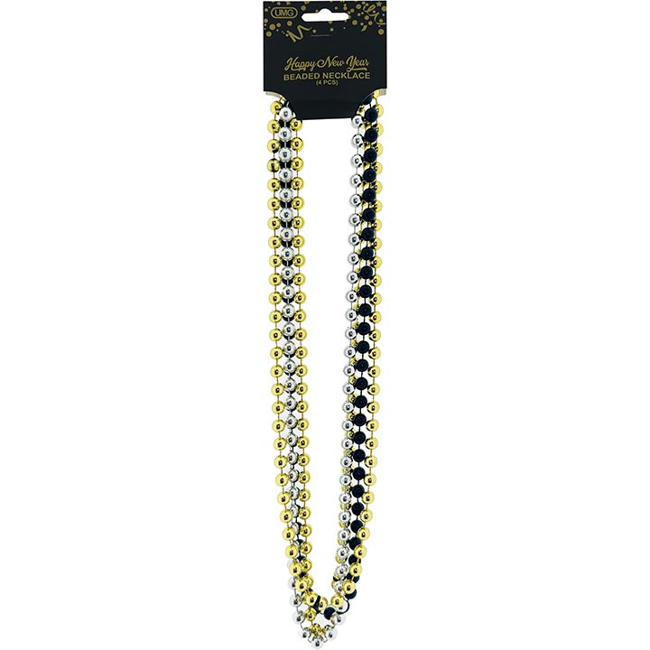 BEADED NECKLACE SILVER/BLACK/ GOLD 6PCS 6MM