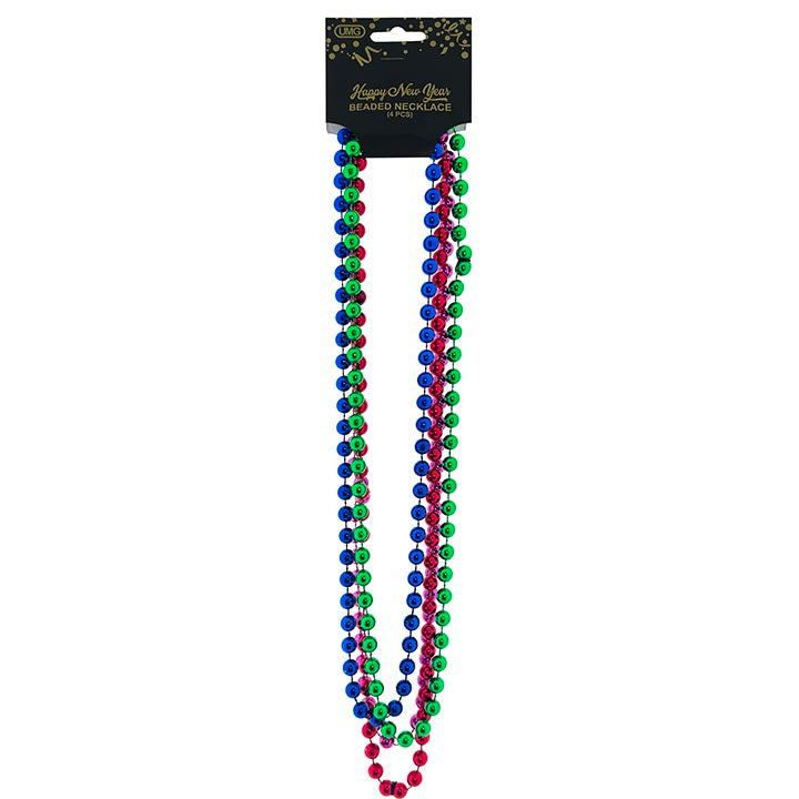 BEADED NECKLACE; ASTD COLORS 4PC 10MM