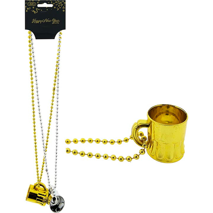 BEADED NECKLACE W/ MUG SILVER/GLD 80CM