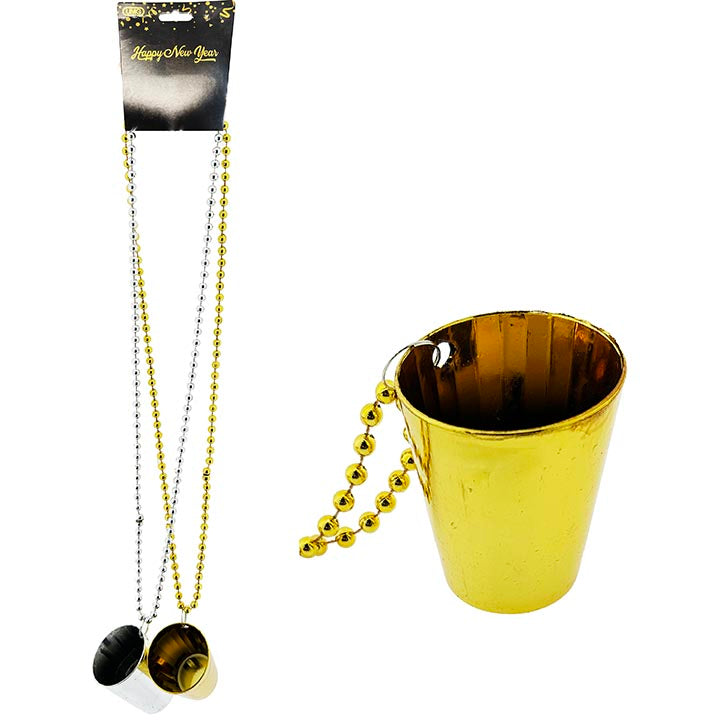 BEADED NECKLACE W/ CUP SILV/GLD 2PC 80CM