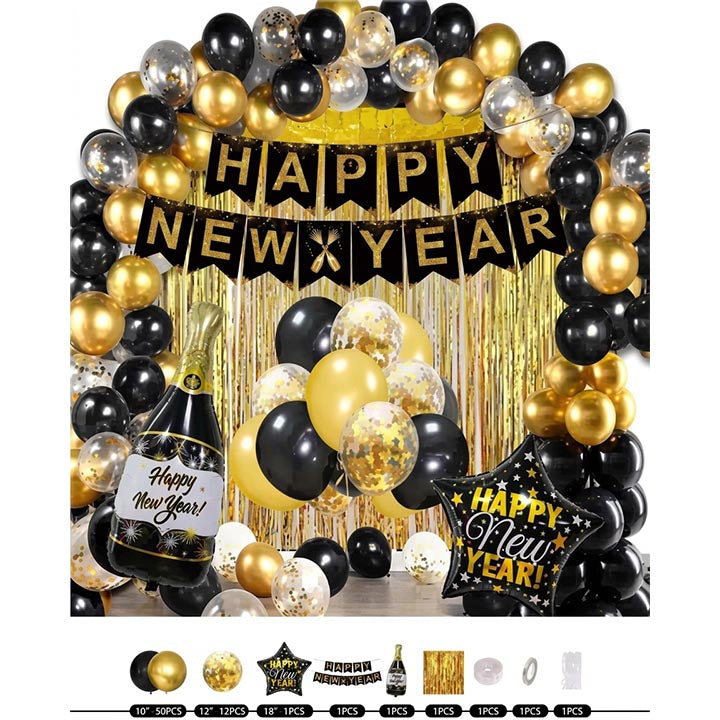 BANNER BALLOON KIT NEW YEAR 69PC 10-18in (25.4-45.72cm)