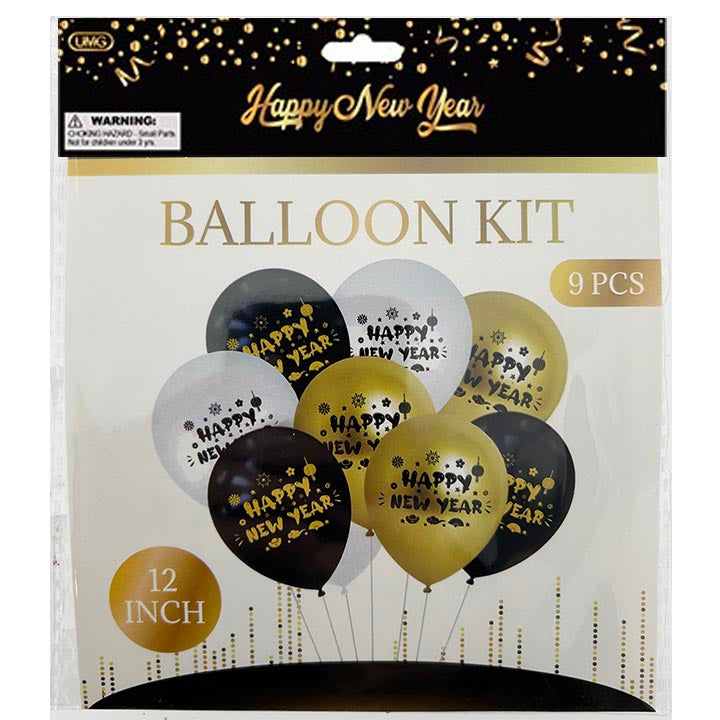 BALLOON SET 3COL ASTD 9PC 12in (30.48cm)