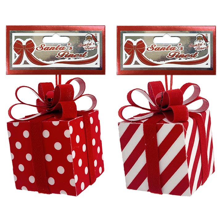 GIFT BOX ORNAMENT W/ LRG BOW 11CM 2 ASSTD