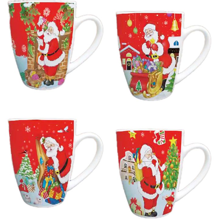 CHRISTMAS CERAMIC MUGS SANTA 4 ASSORTED