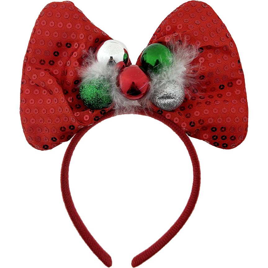 HEADBAND W/BOW AND BALLS RED