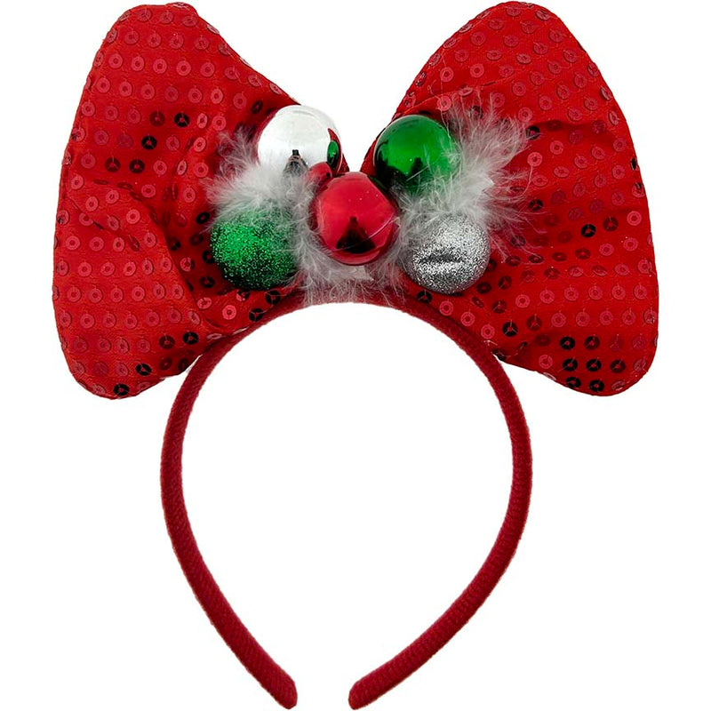 HEADBAND W/BOW AND BALLS RED
