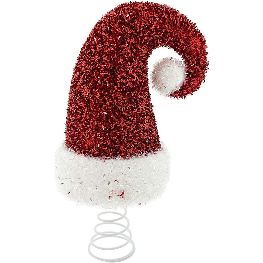 SANTA HAT TREE TOPPER W/ GLITTER 23CM CND